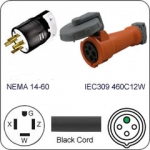 Plug Adapter NEMA 14-60 Plug to 460C12W Connector 1 Foot Cord
