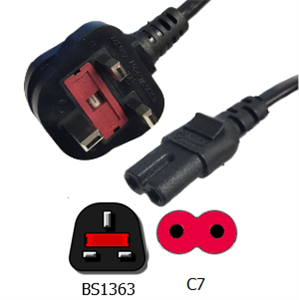 UK BS1363 to IEC C7 2.5A 250V - 2 Meter