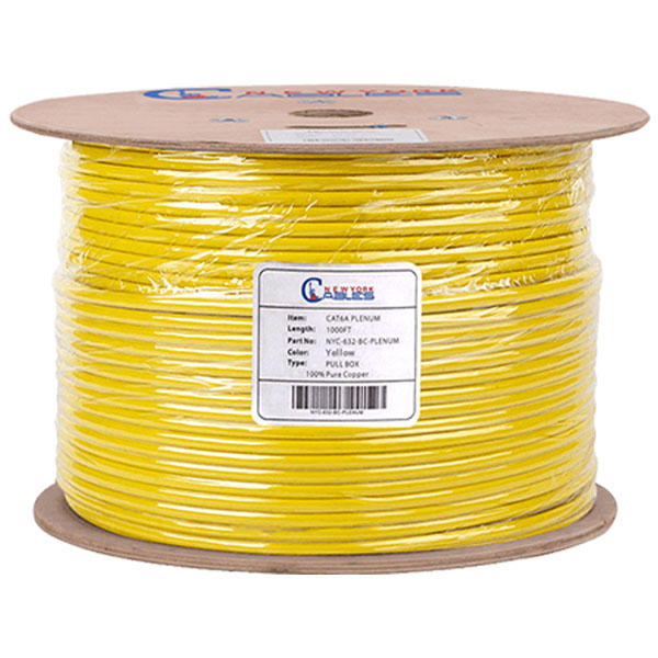 Cat6A Plenum Bulk 1000 Feet 750Mhz Yellow Jacket