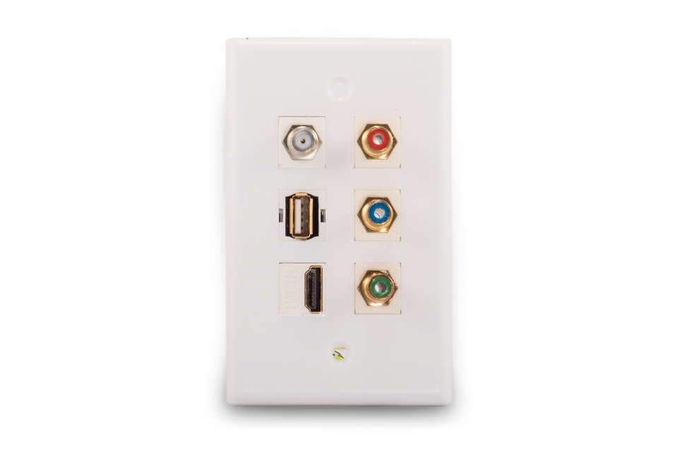 Custom Audio/Video Wall Plate-Single Gang Plastic (1-6 openings) White