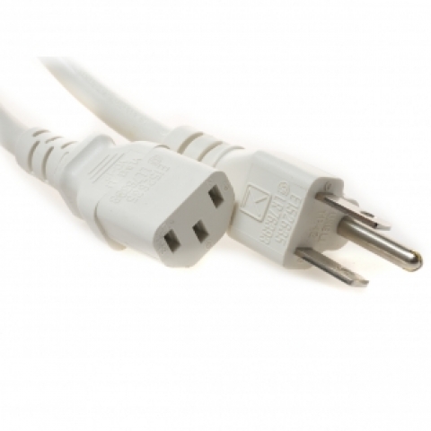 15 Ft. White Power Cord 5-15P TO C13 PC to AC Outlet 10 Amp