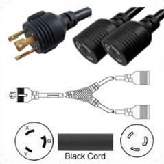 L5-30 Plug to 2 Way L5-30 Connector 10 Feet 30a Splitter