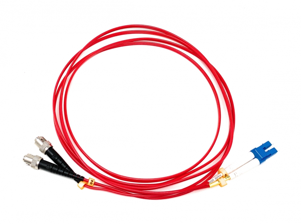 LC TO ST 9/125 Duplex Singlemode Fiber Optic Cable-10 Meter Red Jacket