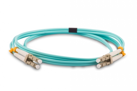 Aqua LC to LC OM3 Duplex Multimode Fiber Optic Cable - shop cables.com.