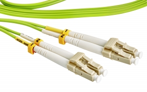 LC-LC 5 Meter OM5 Duplex Aqua Jacket Fiber Optic Cable- 50 micron 850nm Laser Optimized