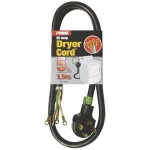 5Ft 10/4 30 Amp Black 4-Wire Dryer Cord