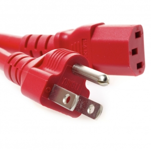 1 Ft. Red Power Cord 5-15P TO C13 10 Amp- PC to AC Outlet
