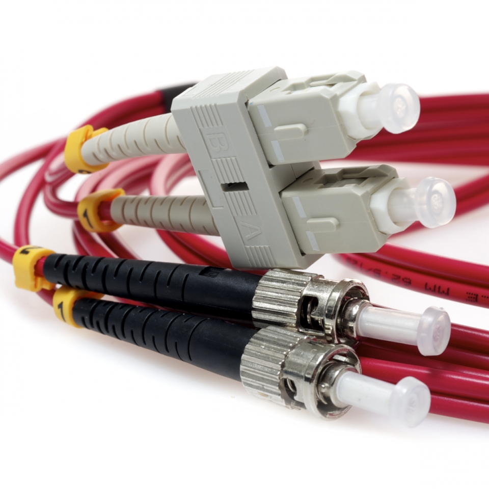 SC TO ST 9/125 Duplex Singlemode Fiber Optic Cable-2 Meter Red Jacket
