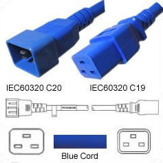 10 Feet C20 TO C19 PDU to Server 20 Amp Power Cord- Blue