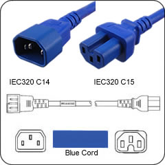 15 FT C14-C15 Blue PDU- Server 15 Amp Power Cord