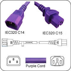 15 FT C14-C15 Violet PDU- Server 15 Amp Power Cord