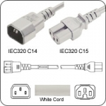 3 FT C14-C15 White PDU- Server 15 Amp Power Cord