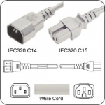 8 FT C14-C15 White PDU- Server 15 Amp Power Cord