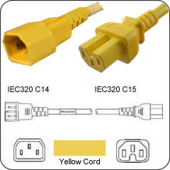 15 FT C14-C15 Yellow PDU- Server 15 Amp Power Cord