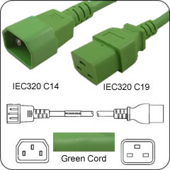 C14 Plug Male to C19 Connector Female 15 Feet 15 Amp 14/3 SJT 250v Power Cord- Green