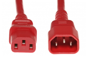 C14 Plug to C13 Connector 15amp 14/3 SJT 250v Red Power Cord- 1 Feet