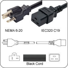 6-20p plug to IEC320 C19 NEMA Power Cord- 15 Feet