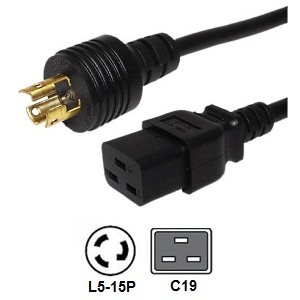 C19 to Nema L5-15 Plug 15Amp / 14awg Power Cord 10 Feet