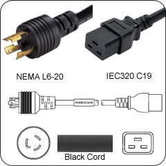 NEMA L6-20P to IEC C19 250 Volt - 3'