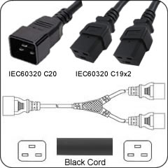 C20 Male to 2x C19 Splitter Power Cord 12Awg 20Amp - 15 Feet