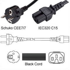 Schuko CEE 7/7 to IEC C15 10 amp 250 volt power cable - shop cables.com.