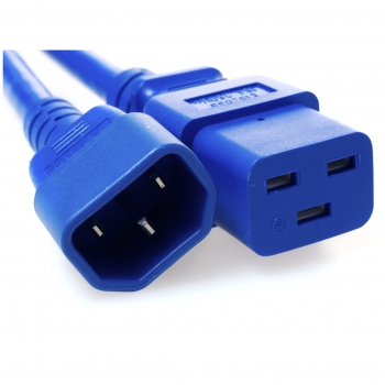 C14 Plug Male to C19 Connector Female 1 Feet 15 Amp 14/3 SJT 250v Power Cord- Blue