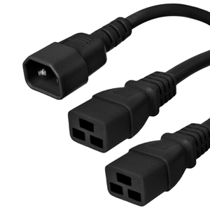 Splitter Power Cord- C14 Male to 2x C19 Female Connectors- 3 Feet