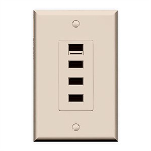 AC Wall Outlet With 4 Built-in USB Ports- Light Almond