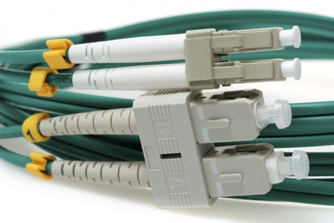 OM4 LC to SC Fiber Cables in various colors