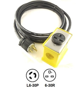 L6-30P to 6-30R Power Cord Rated for 30 Amps