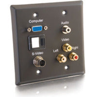 Double Gang HD15 VGA + 3.5mm + S-Video + RCA Audio/Video + Keystone Wall Plate - Black