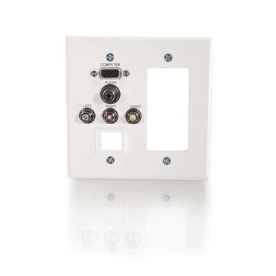 Double Gang HD15 + 3.5mm + RCA Audio/Video + Keystone + Decora-Style Cut-Out Wall Plate - Brush