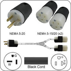 5-20p to 2 5-15P/5-20P Splitter Power Cord 10'