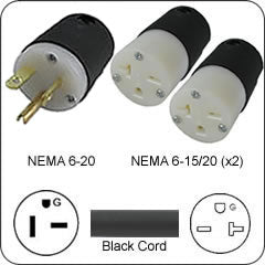 6-20p to 2x6-20P Splitter Power Cord 10'