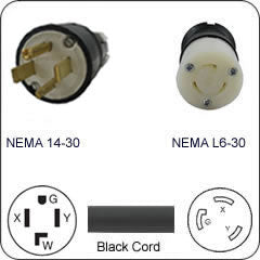 Plug Adapter NEMA 14-30 Plug to L6-30 Connector 1 Foot Cord