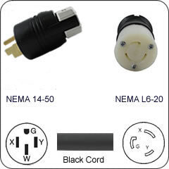 Plug Adapter NEMA 14-50 Plug to L6-20 Connector 1 Foot Cord
