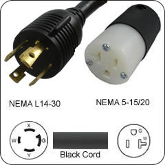 Plug Adapter NEMA L14-30 Plug to 5-15/20 Connector 1 Foot Cord