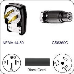 Plug Adapter NEMA 14-50 Plug to CS6360C Connector 1 Foot Cord