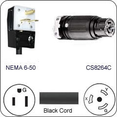 Plug Adapter NEMA 6-50 Plug to CS8264C Connector 1 Foot Cord