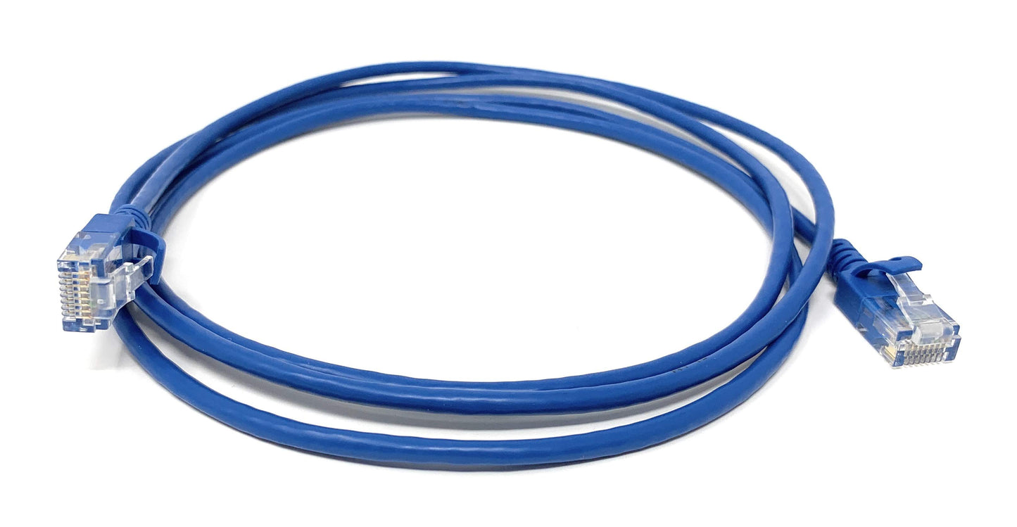2Ft Cat6A UTP Slim Ethernet Network Booted Cable 28AWG Blue