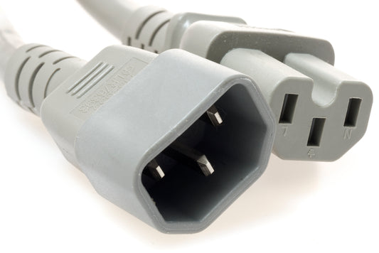 10 Feet C14 to C15 PDU to Server 15 Amp Power Cord- Gray