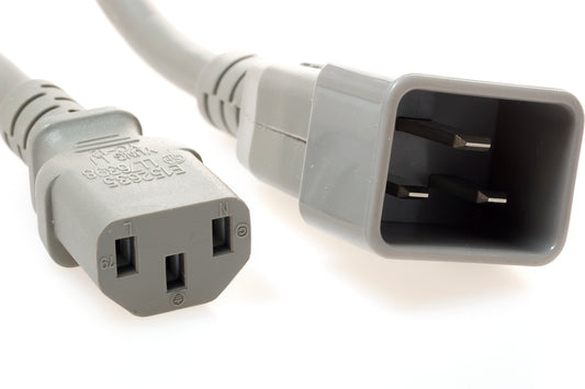 C20 Plug Male to C13 Connector Female 8 Feet 15 Amp 14/3 SJT 250v Power Cord- Gray