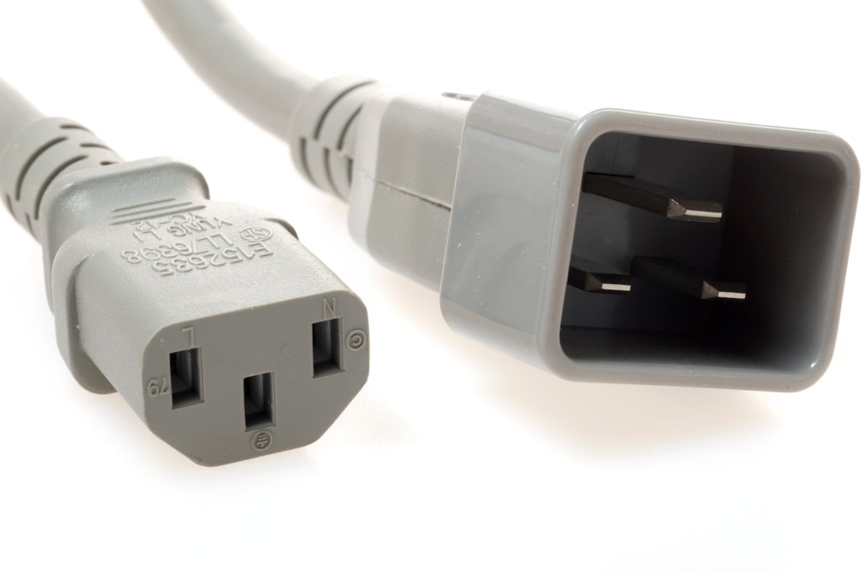 C20 Plug Male to C13 Connector Female 10 Feet 15 Amp 14/3 SJT 250v Power Cord- Gray