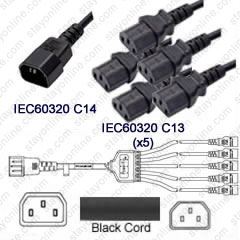 10ft - Splitter Power Cord C14 to 5x C13 PDU 15 Amp