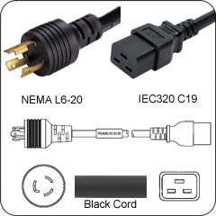 NEMA L6-20P to IEC C19 250 Volt - 6'