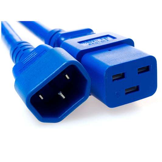 C14 Plug Male to C19 Connector Female 6 Feet 15 Amp 14/3 SJT 250v Power Cord- Blue