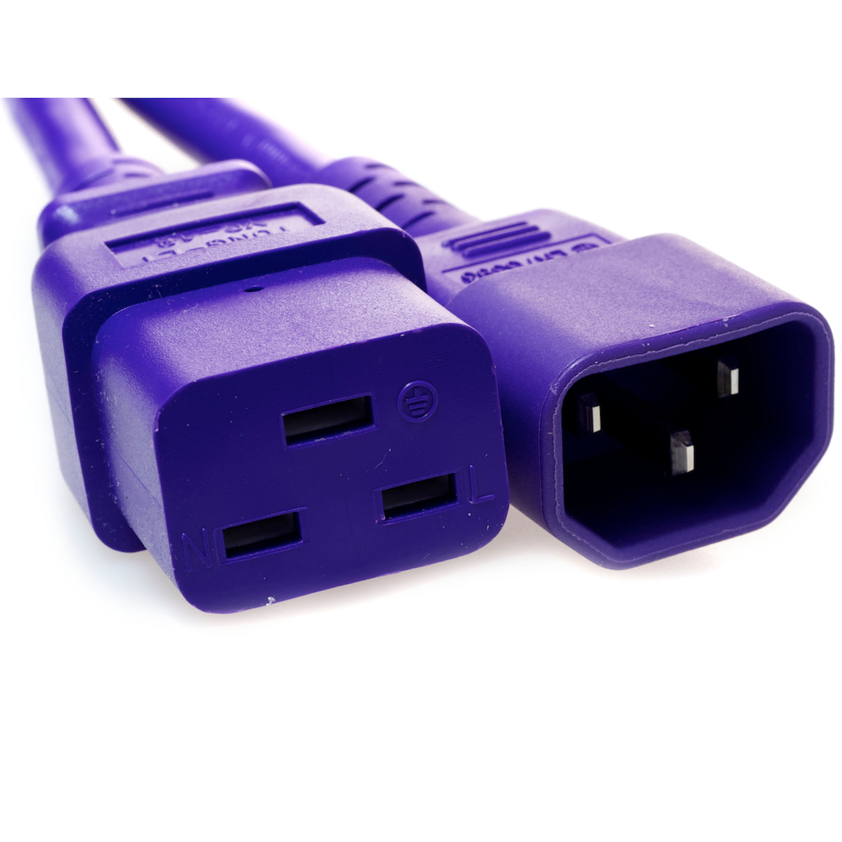 C14 Plug Male to C19 Connector Female 4 Feet 15 Amp 14/3 SJT 250v Power Cord- Violet