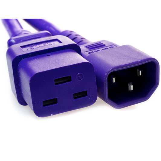C14 Plug Male to C19 Connector Female 4 Feet 15 Amp 14/3 SJT 250v Power Cord- Violet