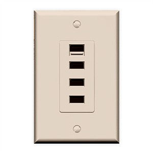 AC Wall Outlet With 4 Built-in USB Ports- Light Almond