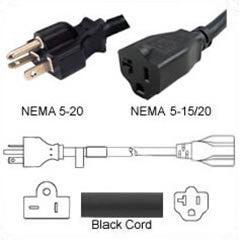 NEMA 5-20P to NEMA 5-20R - 20A - 3 Feet